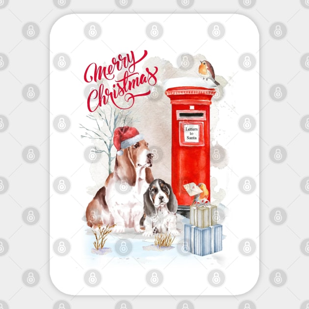 Basset Hounds Merry Christmas Santa Dogs Sticker by Puppy Eyes